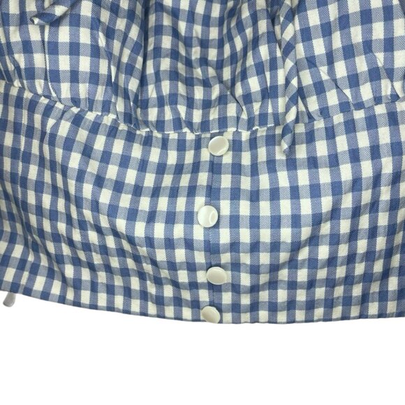 Monteau Los Angeles Blue Gingham Smocked Crop Top XL NWT Cottagecore Picnic - Picture 5 of 12